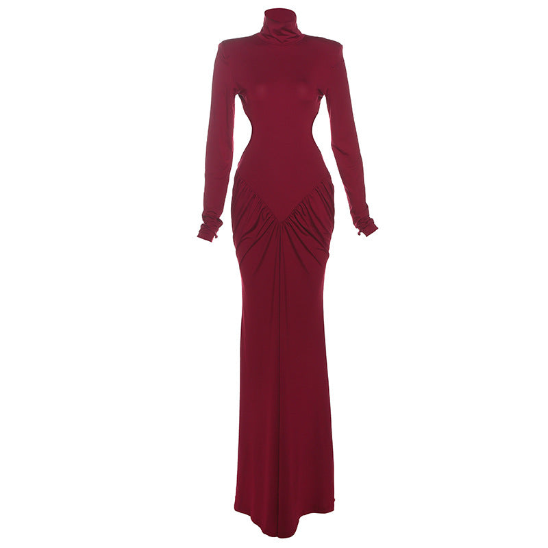 Summer Women Clothing High Collar Slim Sexy Backless Solid Color Maxi Dress by Ragazza