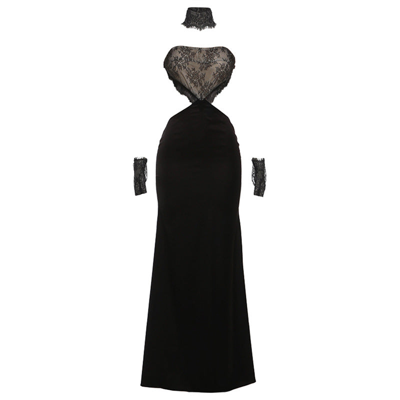 Autumn Winter Women Clothing Sexy Slim Fit Backless Lace Stitching Tube Top Dress by Ragazza
