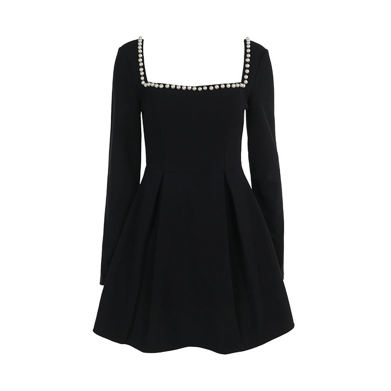 Fall Type Hip Fashionable Elegant Slim Pearl Square Collar Dress Women by Ragazza