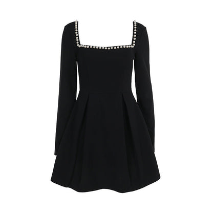 Fall Type Hip Fashionable Elegant Slim Pearl Square Collar Dress Women by Ragazza