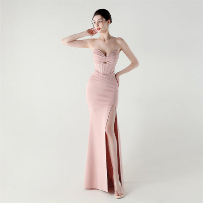 Boning Corset Waist Tube Top Heart Collar Hollow Out Cutout out Strap Cocktail Wedding Red Carpet Evening Dress by Ragazza