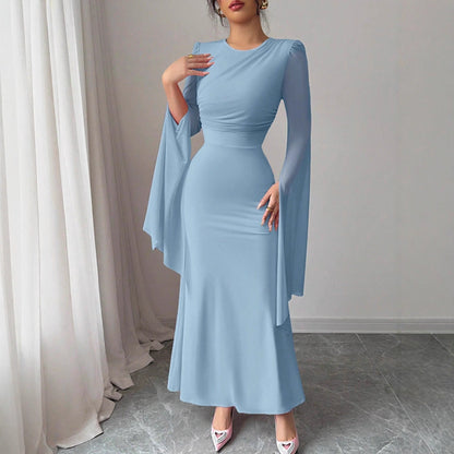 Spring Stitching Mesh Large Swing Sleeves Sexy Slim Fit Fishtail Dress by Ragazza
