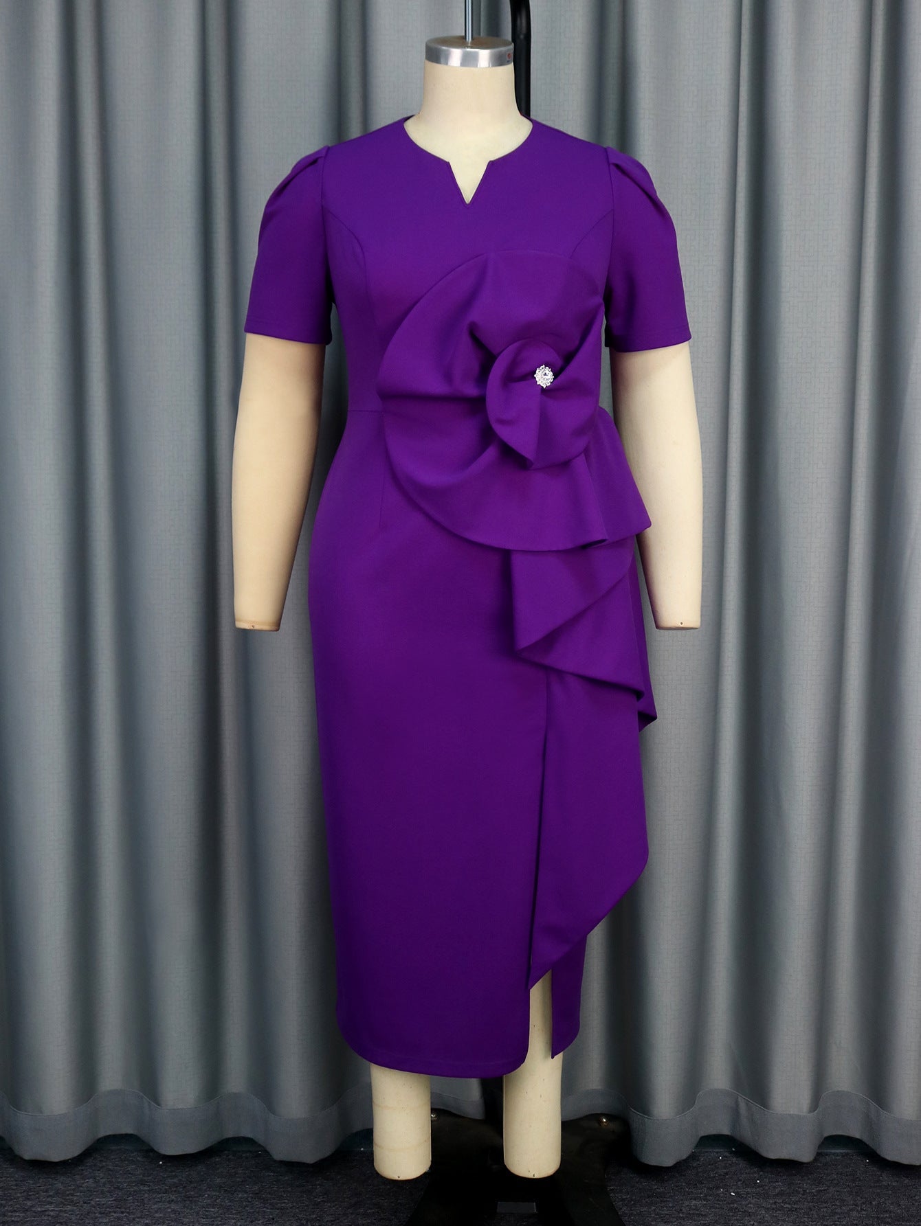 Half Open Collar Three Dimensional Floral Dress Cocktail Club High Waisted Dress by Ragazza