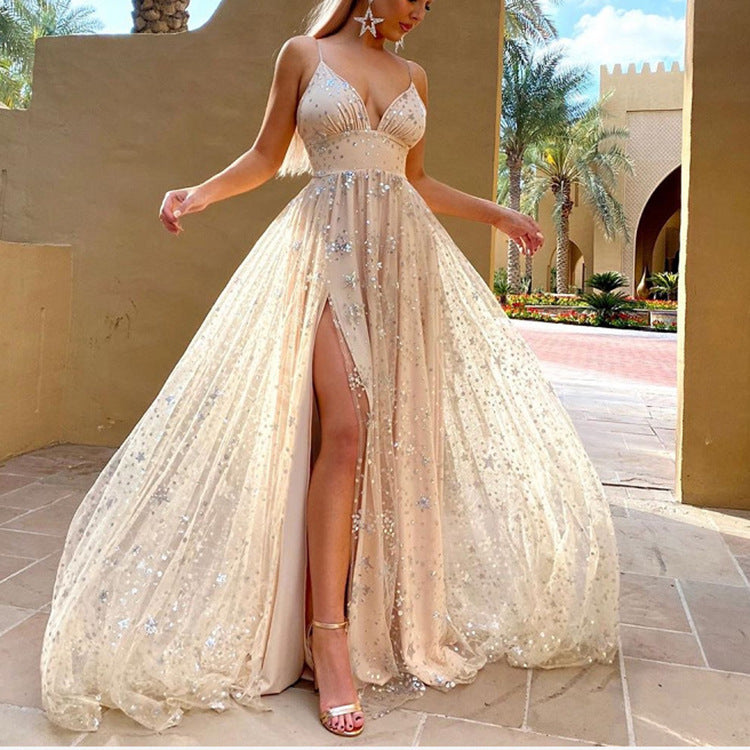 Arrival Women Dress Tight Waist Slit Shiny Crystal Mop Large Swing Dress by Ragazza