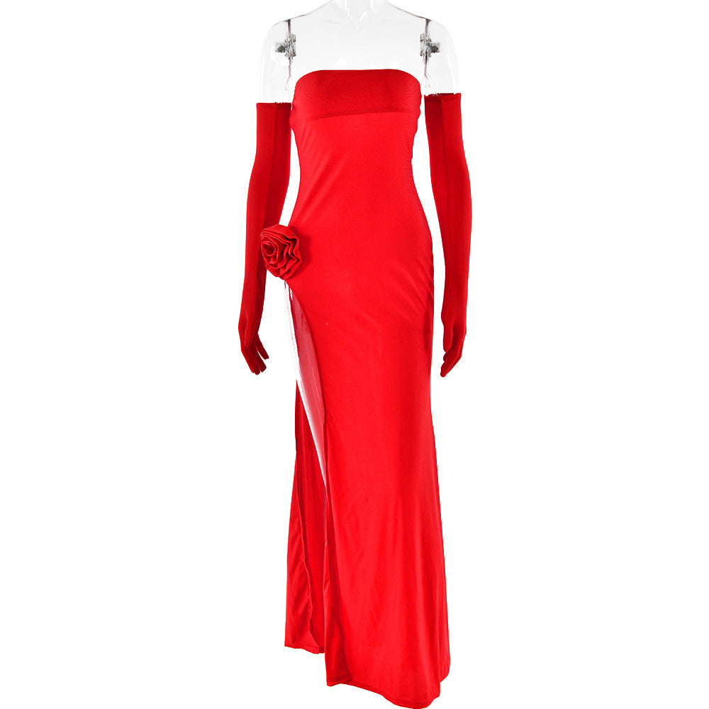 Women Clothing Dress Sexy Tube Top Inlay Sleeveless Split Backless Dress by Ragazza