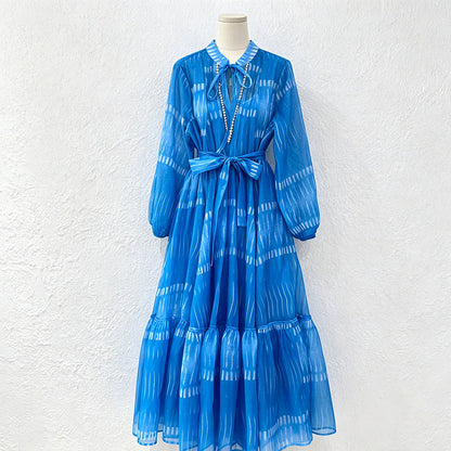 Artistic Retro Dress Autumn Nipped Waist Plaid Contrast Color Elegant High Grade Dress Women  DestGlow