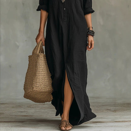 Women Elegant Button Collared Slit Elegant Dress  DestGlow
