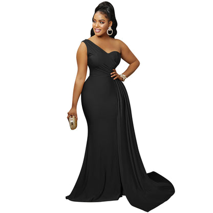 Solid Color Party Tight One Shoulder Sleeve Dress Maxi Dress Women by Ragazza