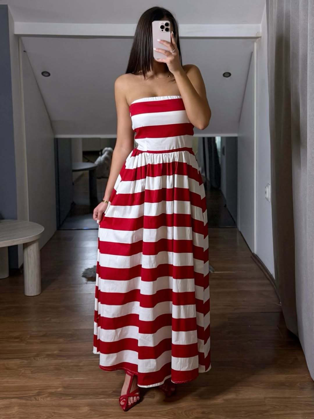 Women Dress Striped Print Wrapped Chest Swing Sexy Vacation Maxi Dress  DestGlow