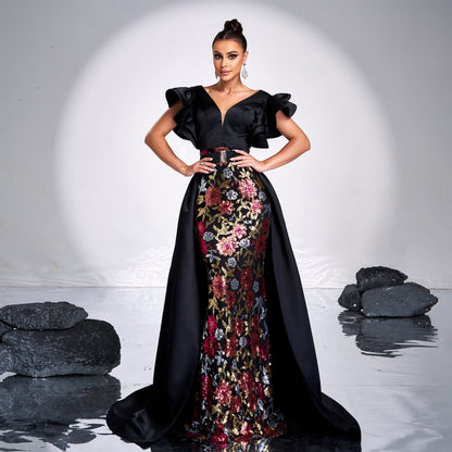 Women Clothing Advanced Sleeveless V neck Slim Fit Sheath Sequined Cocktail Fishtail Evening Dress Dress by Ragazza