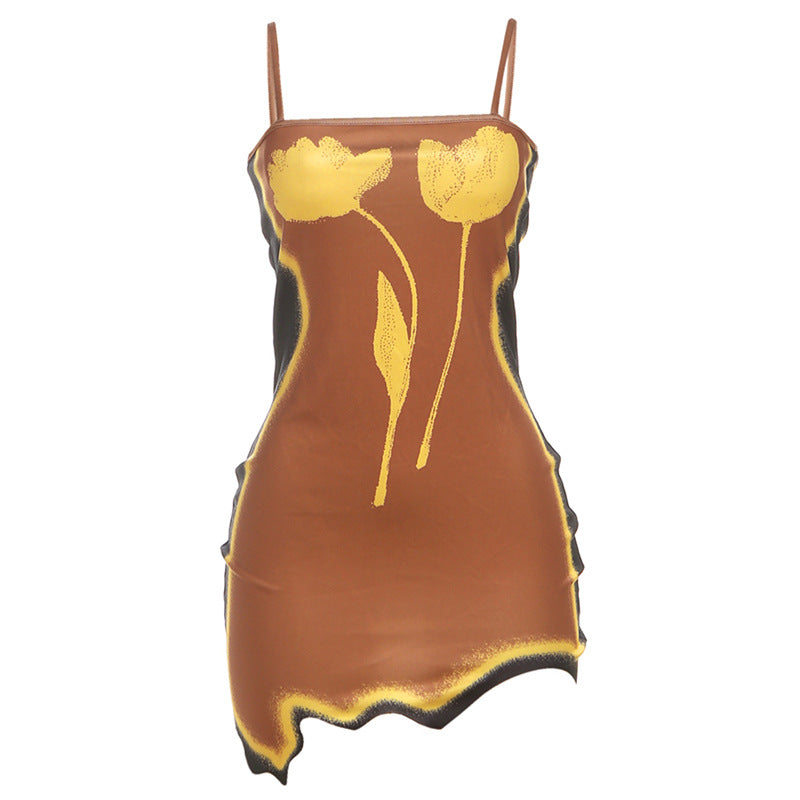 Fall Women Clothing Sexy Tube Top Backless Printed Hip Spaghetti Straps Dress by Ragazza