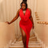 Women Clothing Solid Color Pleated Slimming Side Slit Hip Dress Swing Collar Sleeveless Long Trendy Dress by Ragazza