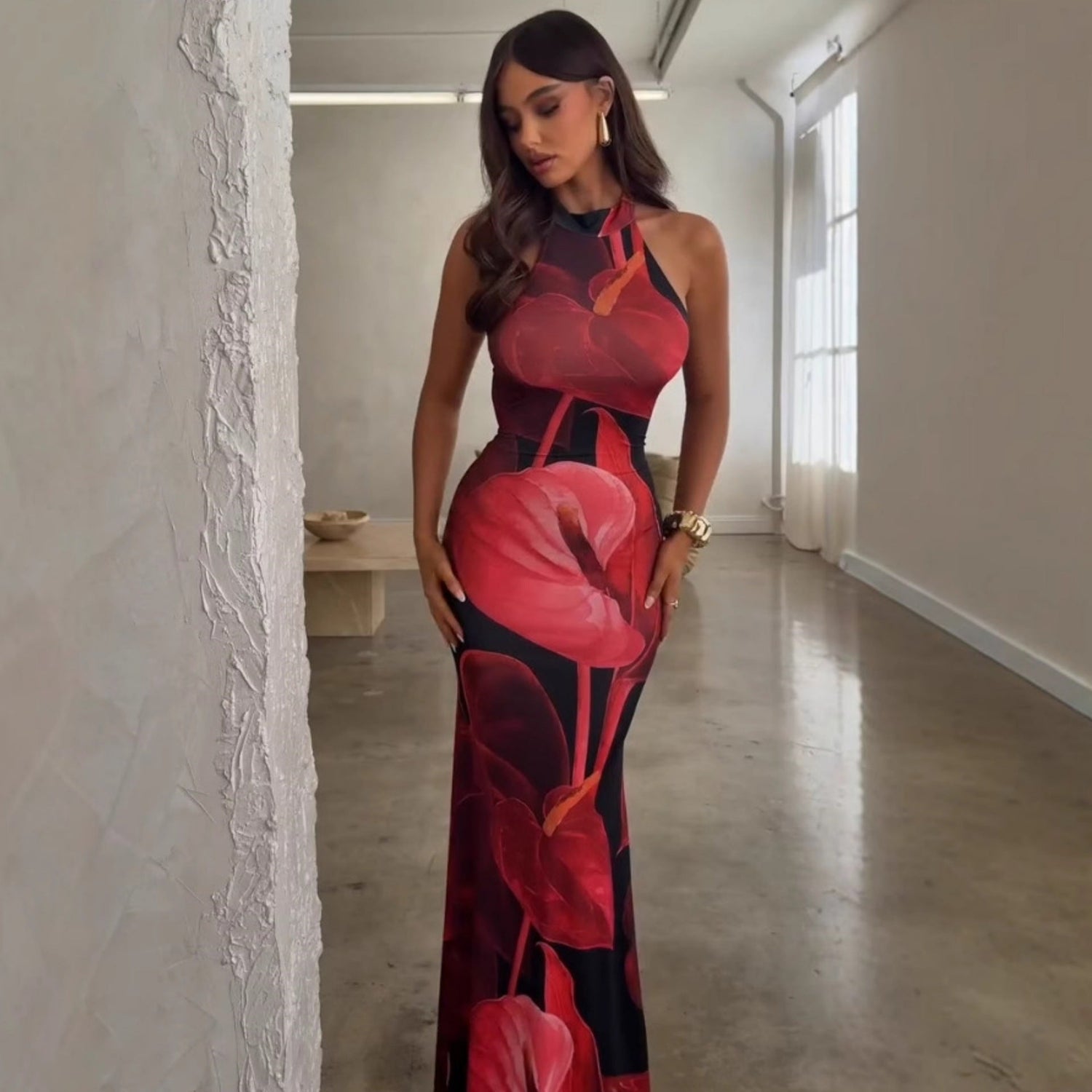 Summer Women Clothing Sexy Print Backless Slim Fit Tight Waist Hip Bag Dress by Ragazza