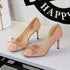French Sweet Bow Decoration round Toe Shallow Mouth Side Hollow Out Cutout Slip on Stiletto Heel Women Shoes  DestGlow