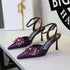 Pointed Toe Strap Sandals Stiletto Heel Floral Rhinestone Women Shoes Hollow Out Cutout Satin High Heels  DestGlow
