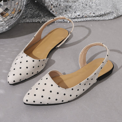 Polka Dot Pointed Flat Sandals Women Two Way Wear Back Empty Sandals  DestGlow