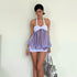 Women Clothing Summer off Shoulder Halter Pleated See through Color Matching Sleeveless Sheath Dress  DestGlow