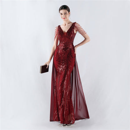 Dress Positioning Floral Sequin with Cloak Craft Beading High-End Evening Dress Annual Meeting Owner by Ragazza