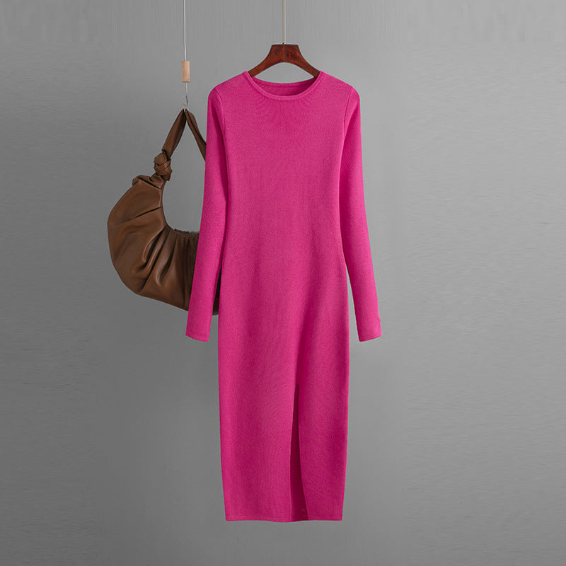 Autumn Winter Slim Fit Knitted Dress Women Inner Wear Outer Wear Mid Length Long Sleeve Tight Bottoming Hip by Ragazza