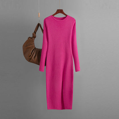 Autumn Winter Slim Fit Knitted Dress Women Inner Wear Outer Wear Mid Length Long Sleeve Tight Bottoming Hip by Ragazza