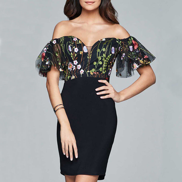 Women Clothing Dress Mesh Embroidery Sexy Lace up Dress by Ragazza