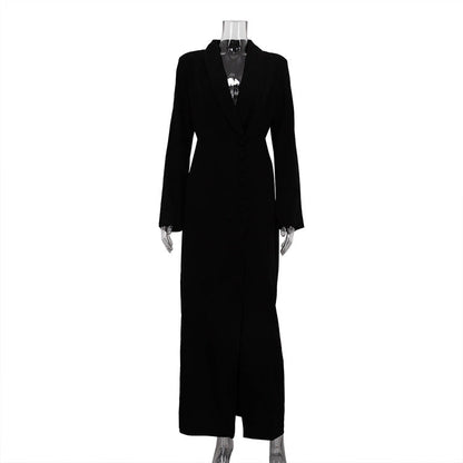 Spring Autumn Party Dress Women V neck Long Sleeve High Waist Split French Dress by Ragazza