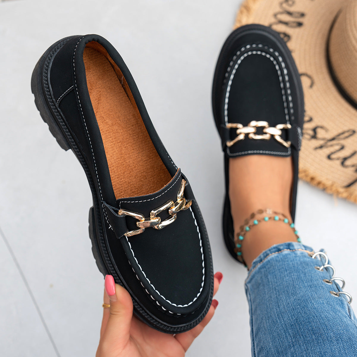 Spring Autumn Loafers Plus Size Casual Matte British Women Shoes Chunky Heel Platform Retro Women Shoes