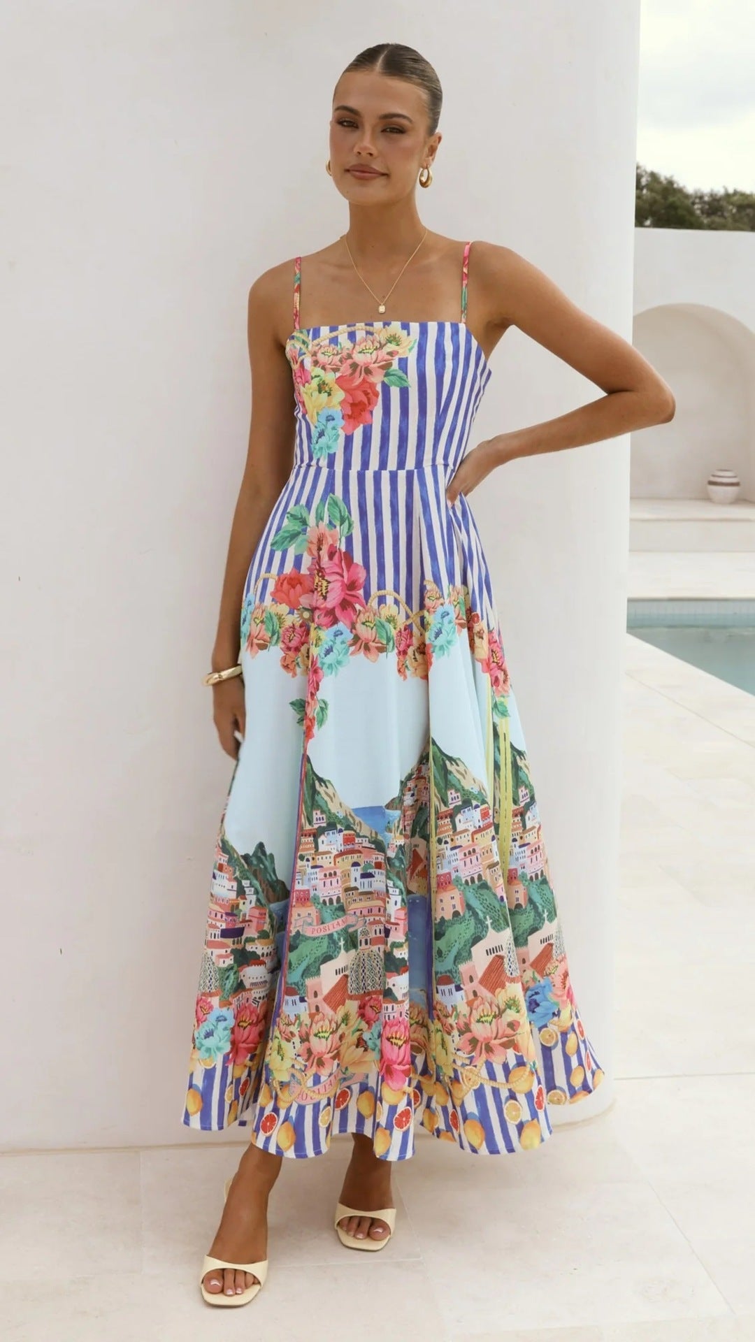 Women Positioning Printing Swing Camisole Dress by Ragazza