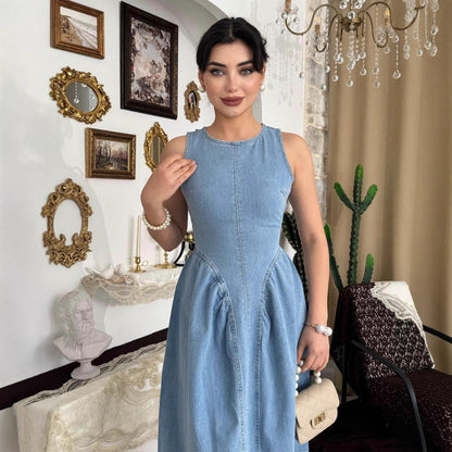 Summer Women Clothing Elegant Slimming Sleeveless Backless Denim Dress by Ragazza