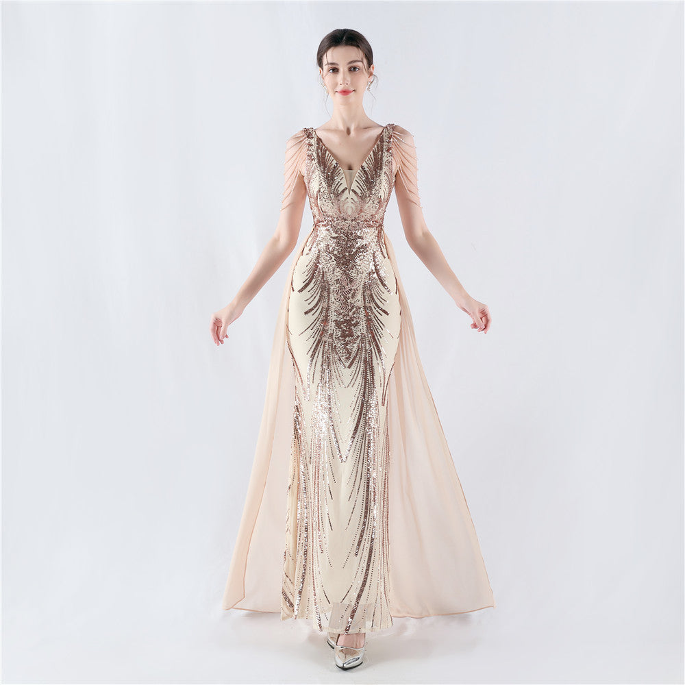 Dress Positioning Floral Sequin with Cloak Craft Beading High-End Evening Dress Annual Meeting Owner by Ragazza