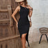 Summer Women Black Irregular Asymmetric Spaghetti Strap Dress by Ragazza