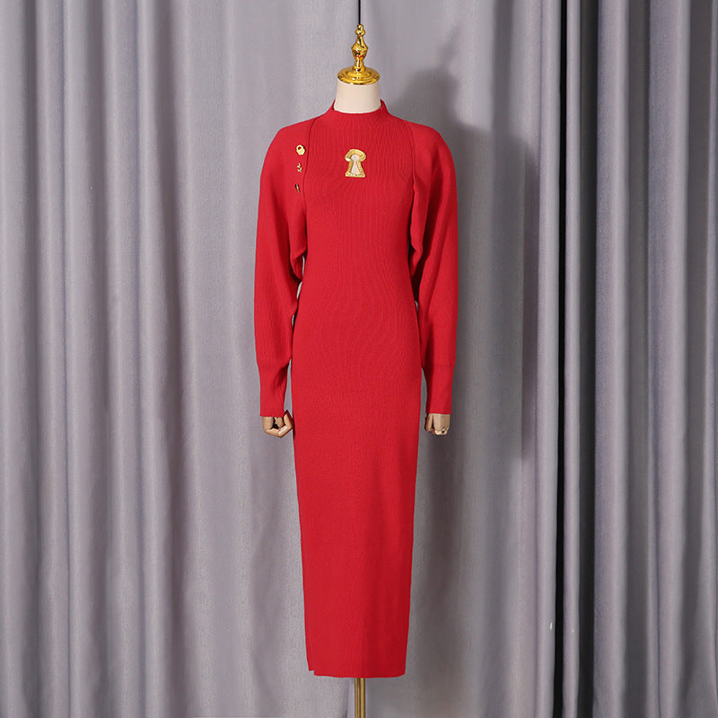 Spring Sexy Wind Waist Slimming Half Turtleneck Pullover Dress Two Piece Sets Women by Ragazza
