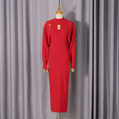 Spring Sexy Wind Waist Slimming Half Turtleneck Pullover Dress Two Piece Sets Women by Ragazza