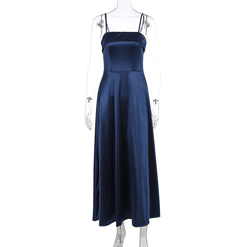 Summer French Retro Elegant Satin Strap Evening Dress by Ragazza