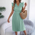 Women Clothing Spring Summer Casual Lace V neck Wooden Ear Cinched Pleated Dress by Ragazza