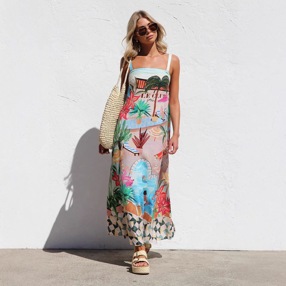 Sexy Sling Graffiti Printing Large Swing Dress Women  DestGlow