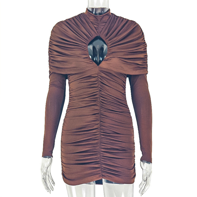 Design Trendy Women Clothing Sexy Cutout Hip Slim Fit Turtleneck Long Sleeve Western Short Dress by Ragazza