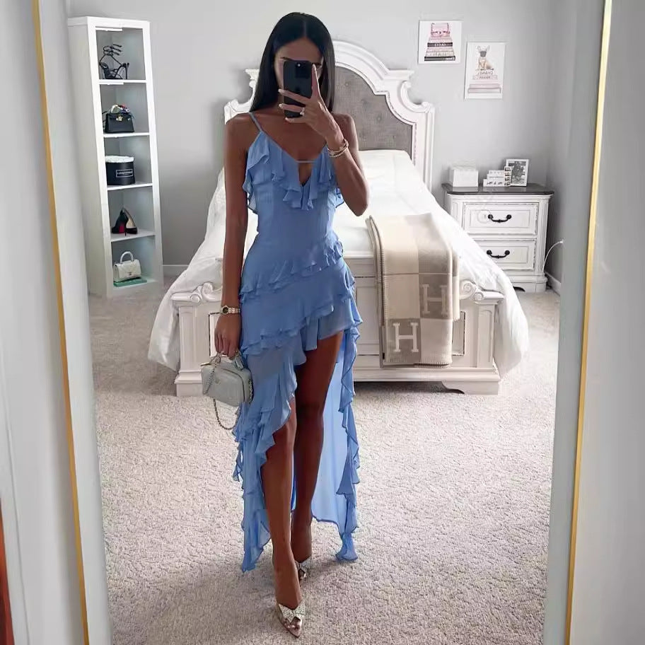 Sexy Sling Irregular Asymmetric Solid Color Dress by Ragazza