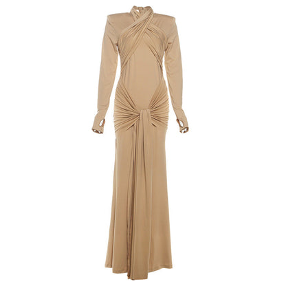 Autumn Sexy Slim Fit Streamer Long Sleeve Dress Solid Color Hip Dress Women Clothing by Ragazza