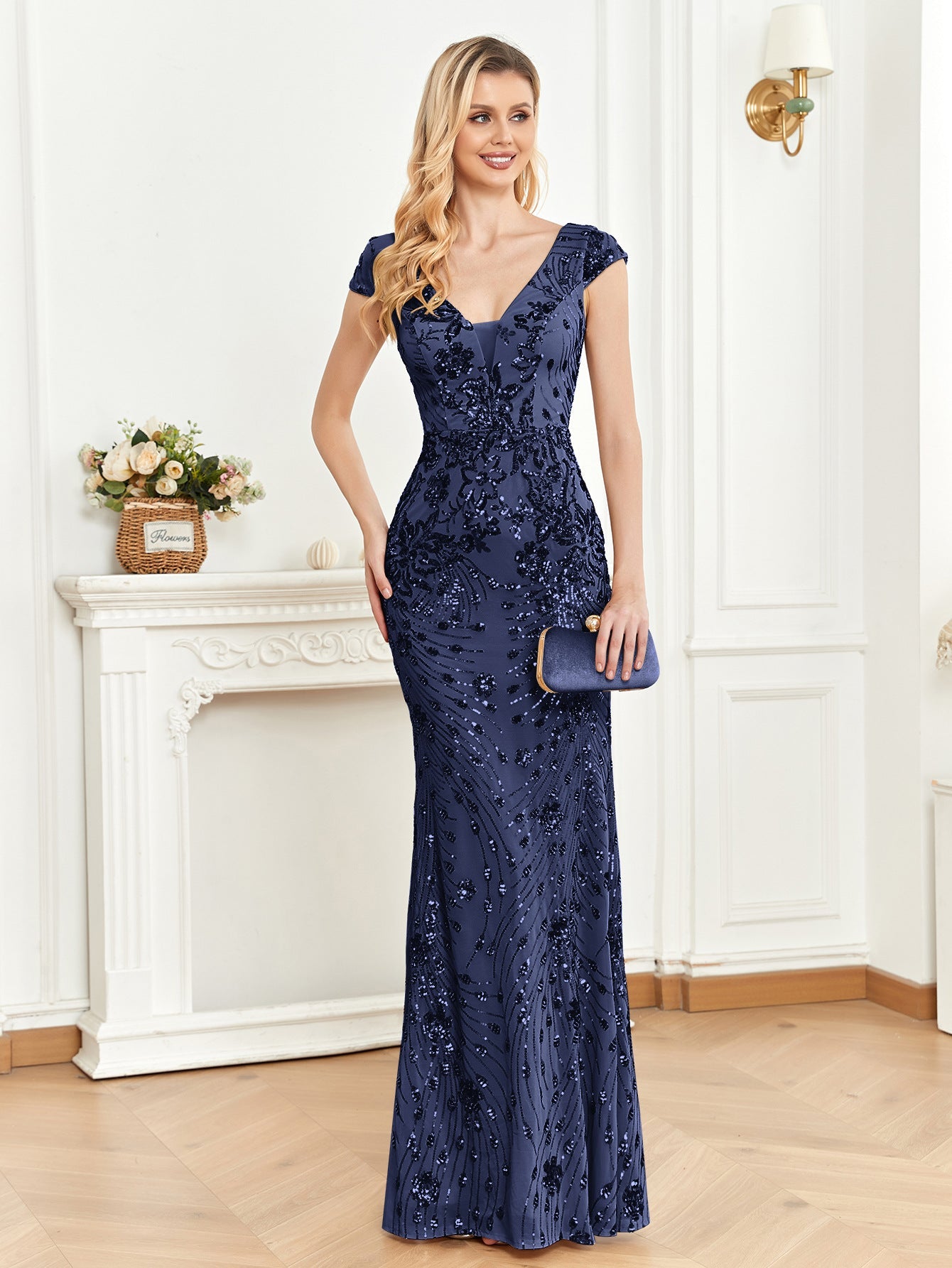 Sequined Champagne Evening Dress Women Cocktail Sexy Slim Fit Fishtail Long Toast Dress by Ragazza
