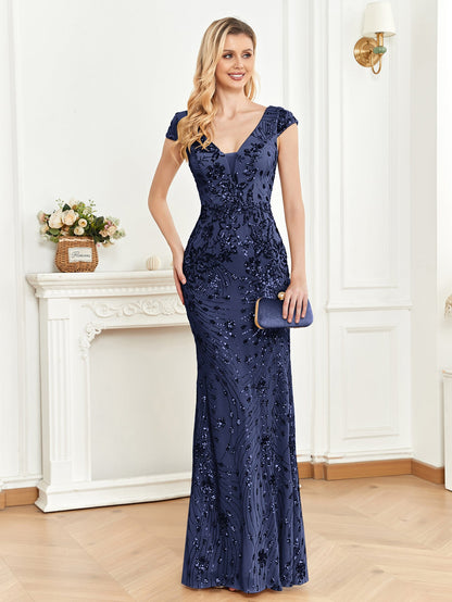 Sequined Champagne Evening Dress Women Cocktail Sexy Slim Fit Fishtail Long Toast Dress by Ragazza