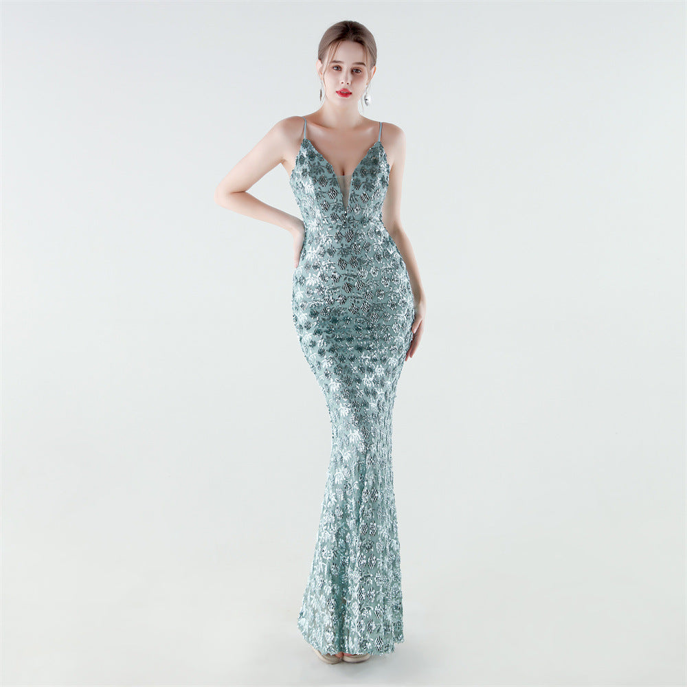 Heavy Industry Sequin Slim Deep Fishtail Evening Dress by Ragazza