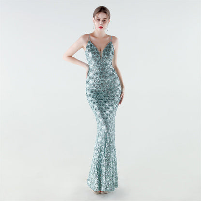 Heavy Industry Sequin Slim Deep Fishtail Evening Dress by Ragazza