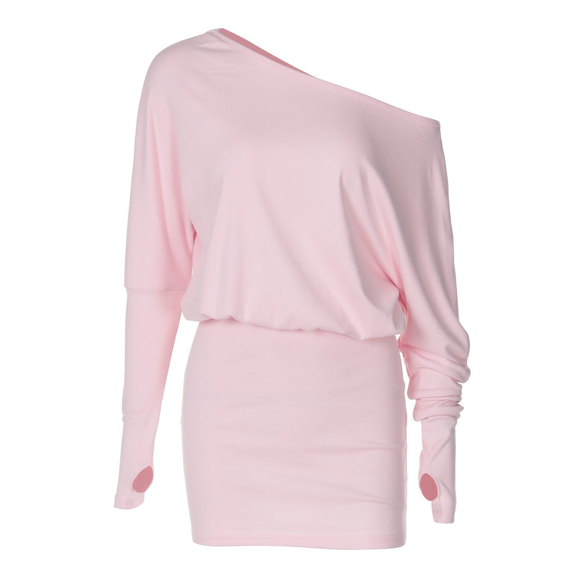 Women Clothing Autumn Personalized One Shoulder Cold Shoulder Long Sleeve Faux Two Piece Waist Slimming Hip by Ragazza