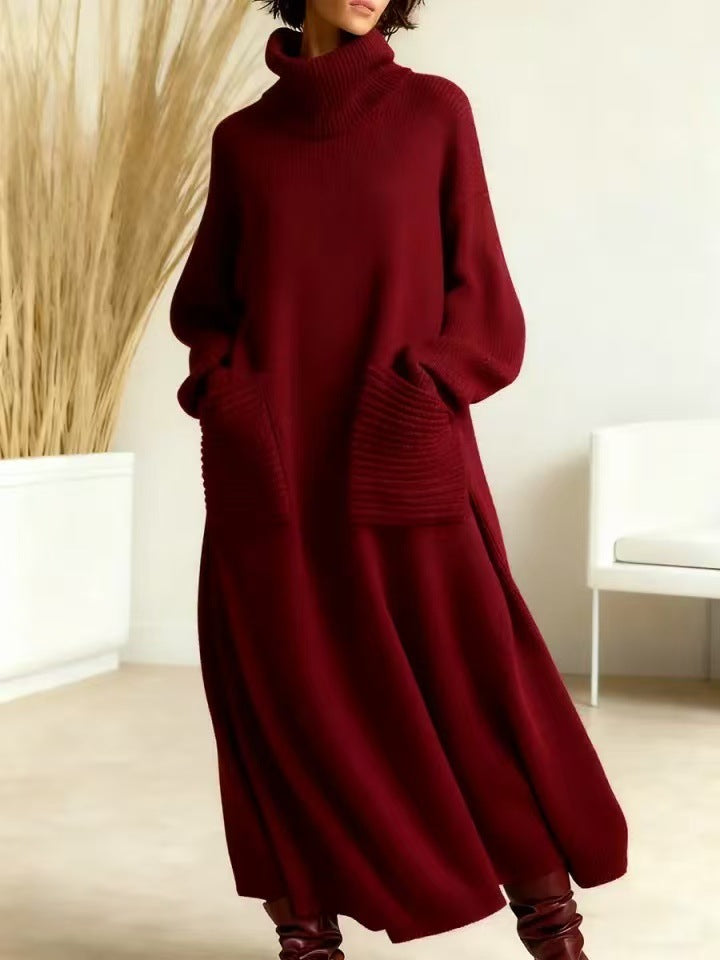 High Neck Woolen Dress Loose Woolen Coat by Ragazza