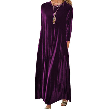 Spring Gold Velvet Slimming Crew Neck Maxi Dress by Ragazza
