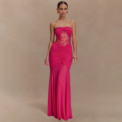 Summer Sleeveless Tube Top Dress Sexy Pleated Hollow Out Cutout Slim Dress for Women by Ragazza
