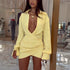 Sexy Deep V Plunge neck Pleated Hip Shirt Dress Women Sexy Dress  DestGlow