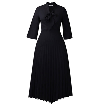 Three Quarter Sleeve Lace up Elegant Asymmetric Dress Pleated Dress by Ragazza