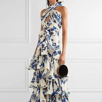 Summer Bohemian Holiday Lace up Lolita Large Swing Dress Printed Dress by Ragazza